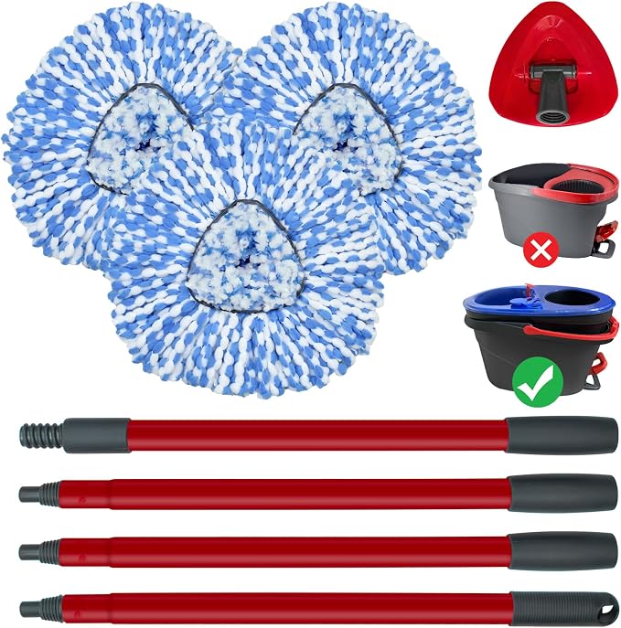 Spin Mop Replace Head, Mop Handle and Base Compatible by DLAIMI
