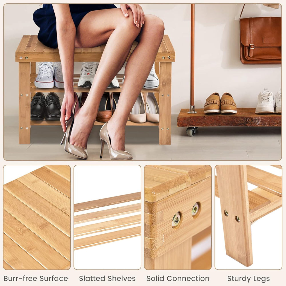 GIANTEX Entryway Shoe Bench, Bamboo Shoe Shelf Organizer Holds up to 6 Pairs,...