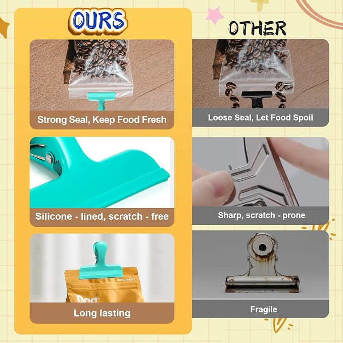 HOUSE AGAIN Chip Clips, 12 Pack Stainless Steel Chip Bag Clips Covered - Image 6