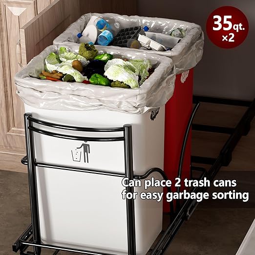 Dual Under Sink Trash Can Heavy Duty Pull Out Trash Can Under Cabinet, Fits - Image 2