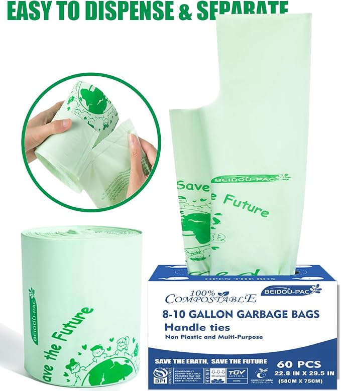 8-10 Gallon Compostable Trash Bags, Sturdy & Biodegradable, ASTM D6400 - Image 7
