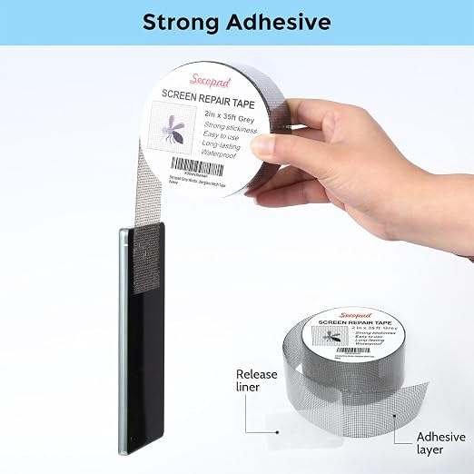 Grey Window Screen Repair Tape, 2IN X 35FT Screen Repair Kit - Image 2