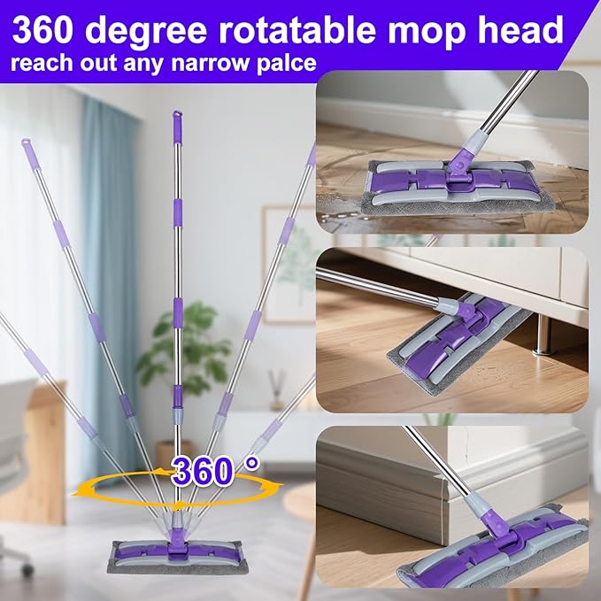 ITTAHO Microfiber Flat Mop Floor Cleaning System, Wet & Dry Dust Mopping - Image 3