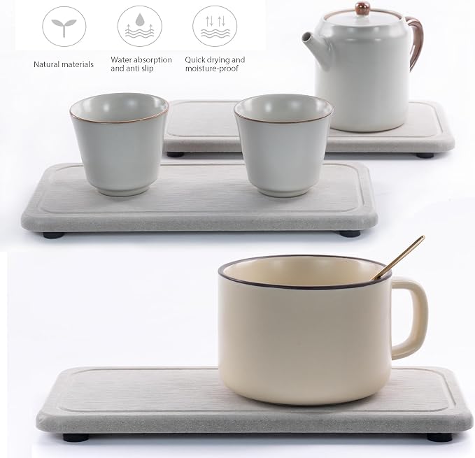 2 Pcs Water Absorbing Stone Trays, Kitchen/Bathroom Sink Soap Dish, Diatomite - Image 2