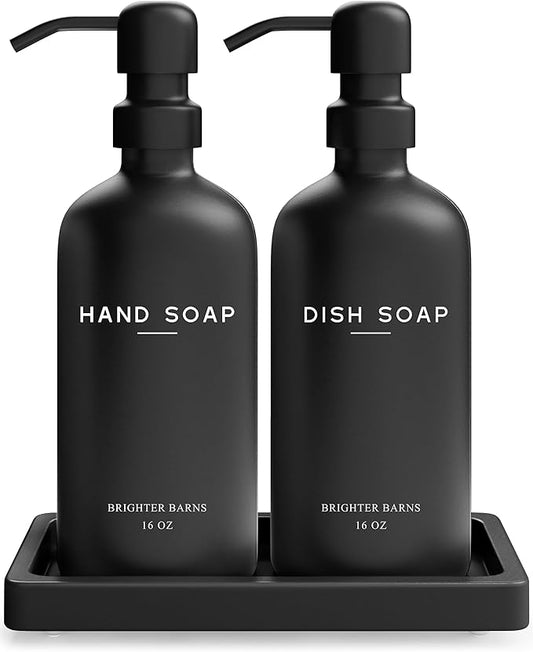 Black Glass Hand and Dish Soap Dispenser Set by Brighter Barns by BrighterBarns