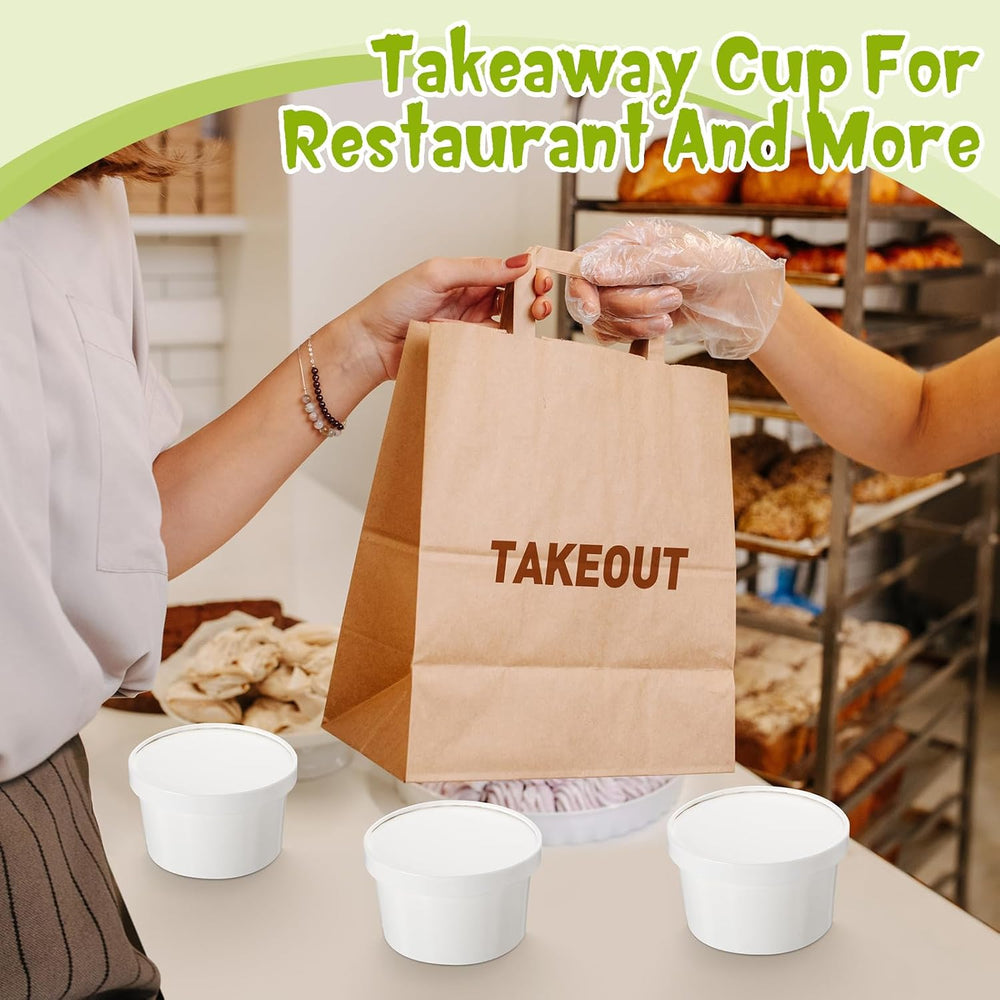 Fulmoon 6 oz 100 Pack Paper Containers with Lids Soup Bowl Cup, White