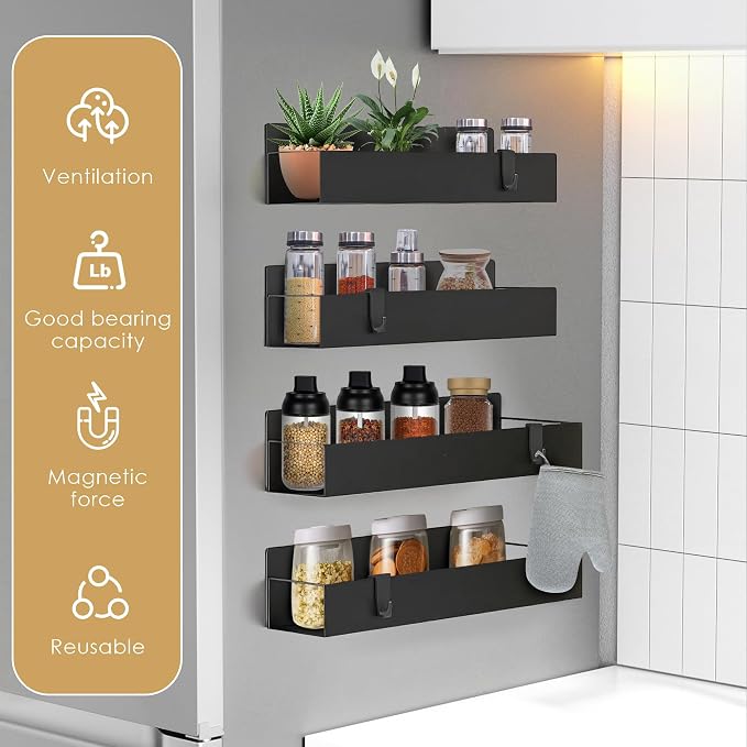 Cosy Family 4-Pack Strong Magnetic Metal Spice Rack Organizer - Image 3