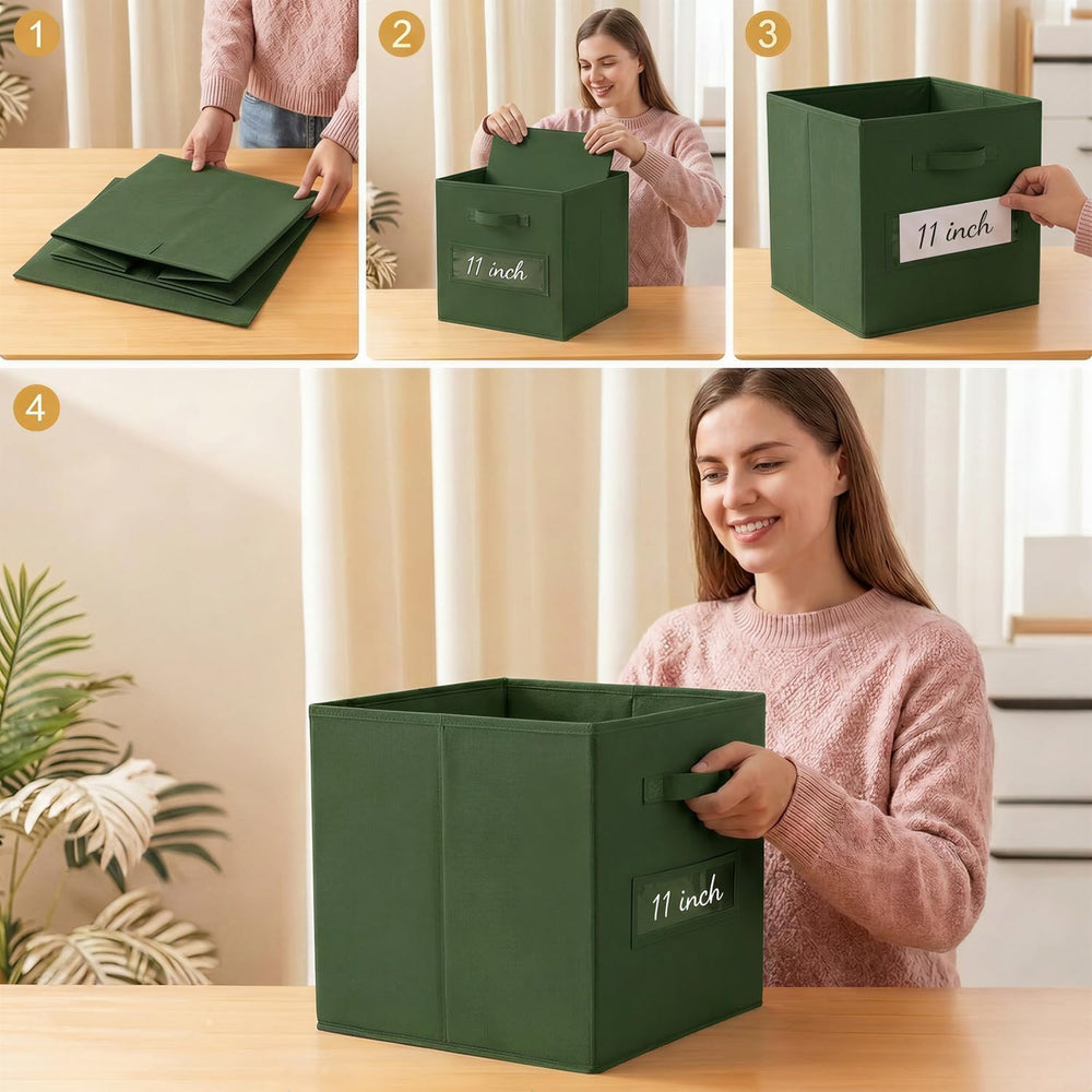 Storage Bins,11" Cube Storage Bin with Labels,10pcs,Dark Green