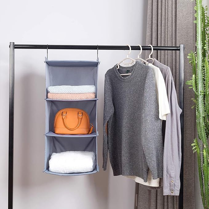 Hanging Closet Organizer and Storage 3-Shelf, Easy Mount Foldable Hanging - Image 2