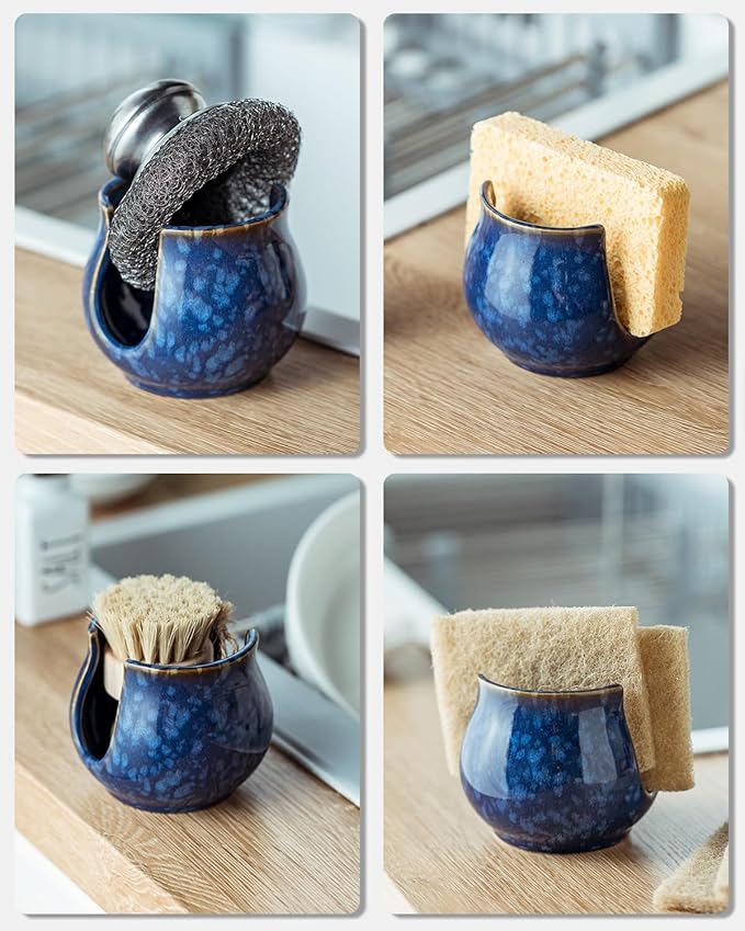 Ceramic Sponge Holder, Kitchen Sink Scrubby Caddy Organizer Dish Sponge Dish - Image 6