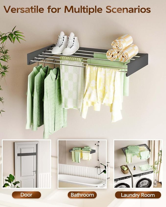 Wall Mounted Clothes Drying Rack 40", Foldable Wall Mount Laundry Rack Folding - Image 4