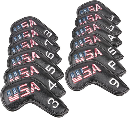 Golf Builder Black Leather USA Golf Club Iron Wedge Head Covers Fit All Brands - Image 2