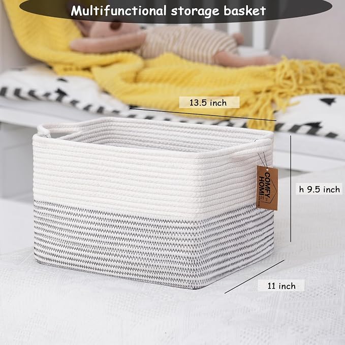 COMFY-HOMI 3 Pack Cotton Rope Square Basket - Image 4