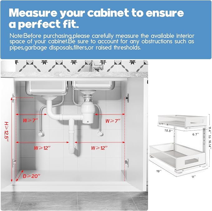 1 Pack 19IN Depth Under Sink Storage Organizer, Large 2-Tier Elegant Mesh Pull - Image 2
