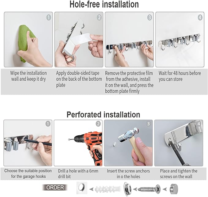 Broom and Mop Holder Wall Mounted, Broom Hanger Storage Rack, Stainless Steel - Image 7