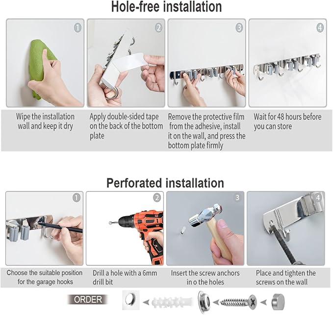 2 Pcs Mop Broom Holder Wall Mounted, Dustpan Holders, Stainless Steel Mop - Image 7