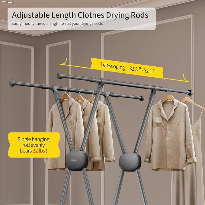 BIREN Clothes Drying Rack Heavy Duty Clothing Racks Extending Laundry Rack Two - Image 3