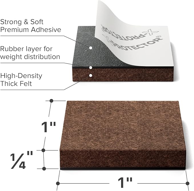 24 Heavy-Duty Felt Furniture Pads 1” 1/4” Thick X-Protector! Square Felt Pads - Image 3
