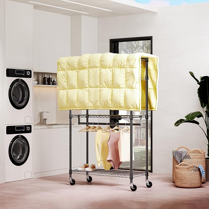 Heavy Duty Rolling Garment Rack 3 Tiers Adjustable Wire Shelving Clothes Rack - Image 3