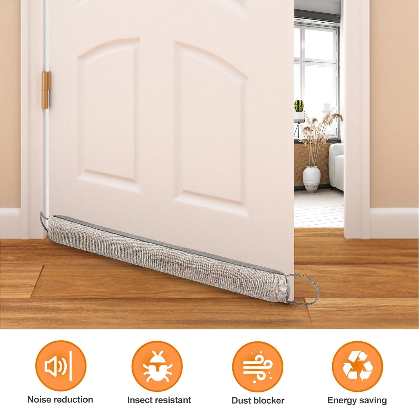 Weighted Door Draft Stopper, Beige, 38inch | Under Door Noise Blocker, Front Door Insulation, Weatherproof Strip, Energy Efficient