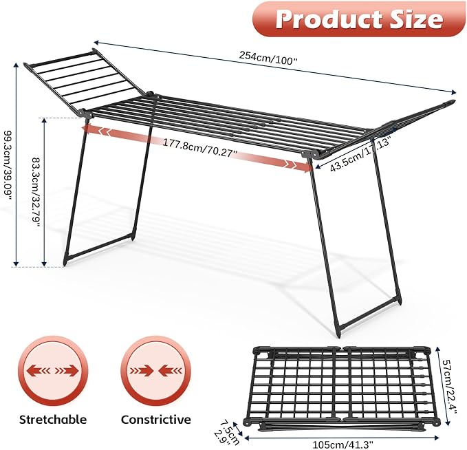 APEXCHASER Clothes Drying Rack Foldable, Large Drying Rack Clothing Retractable - Image 2
