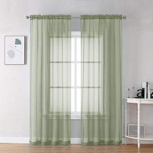 Chyhomenyc Sheer Sage Green Curtains 90 inches Long 2 Panels, Light Filtering by Chyhomenyc