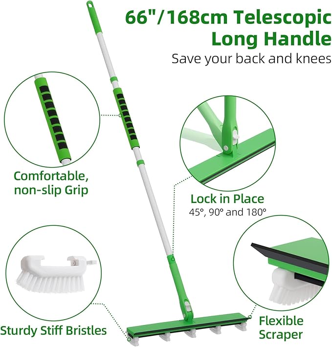 Grout Cleaner Brush with 66'' Long Handle Stiff Bristle Multi-Line Cleaner - Image 4