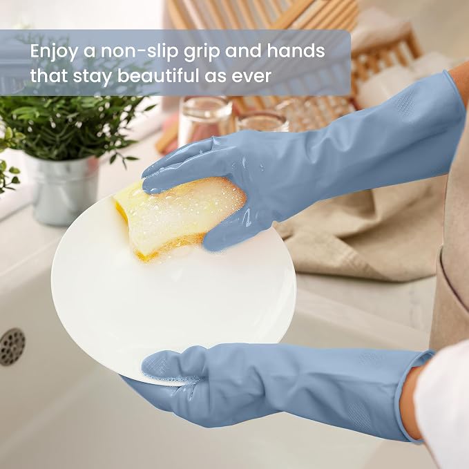 Rubber Cleaning Gloves for Dishwashing, 4 Pairs Reusable Kitchen Gloves for - Image 3