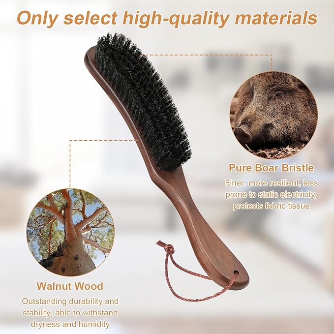 2 PCS Wood Felt Brush, Large Black Walnut Wood Handle Boar Bristle Lint Brush - Image 7