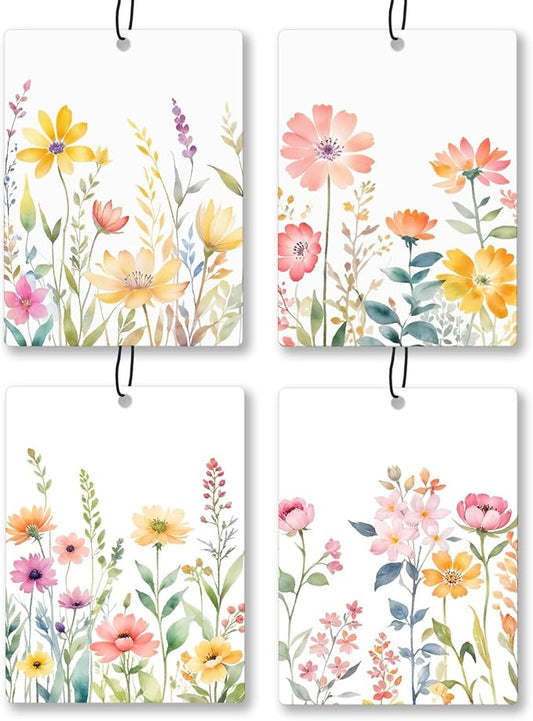 Watercolor Floral Car Air Freshener 4 Pcs, Rustic Cottagecore Flower Hanging by Unknown