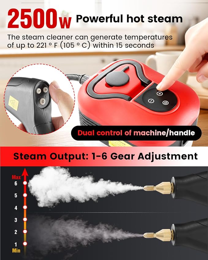 Saker Steam Cleaner for Home, 6-Level Adjustable Steamer for Cleaning, Portable - Image 2