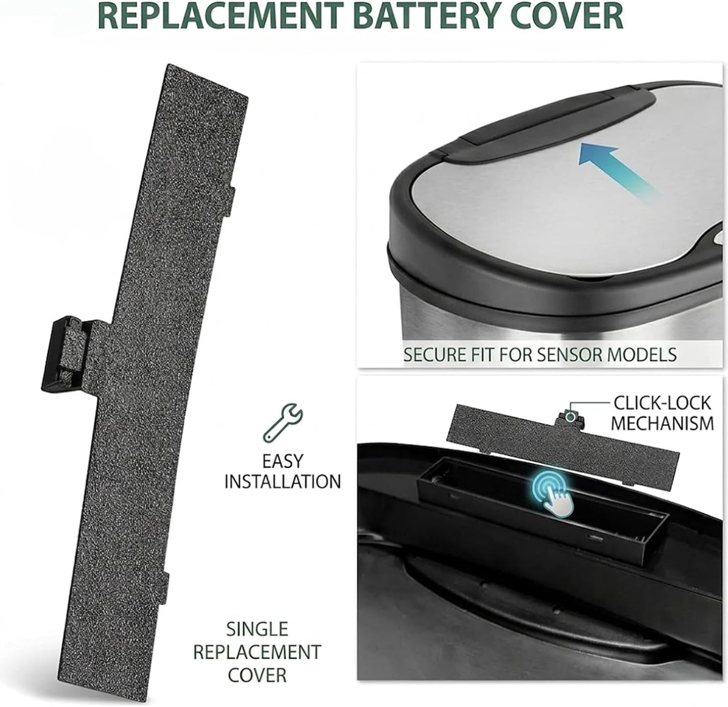Battery Door Replacement Compatible with Ninestars Touchless Sensor Trash Can, Battery Compartment Cover for 50L 13.2 Gallon Automatic Waste Bin, Easy Snap-On Installation