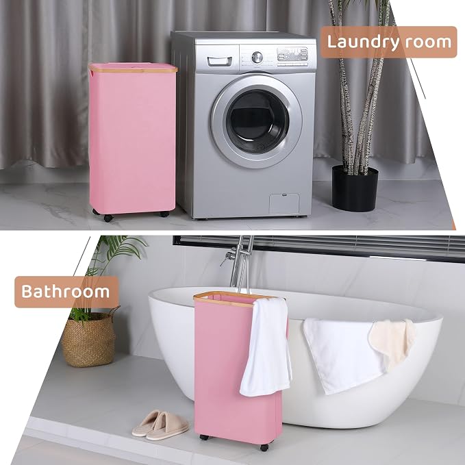 60L Slim Laundry Basket with Wheels, Narrow Hampers - Image 7