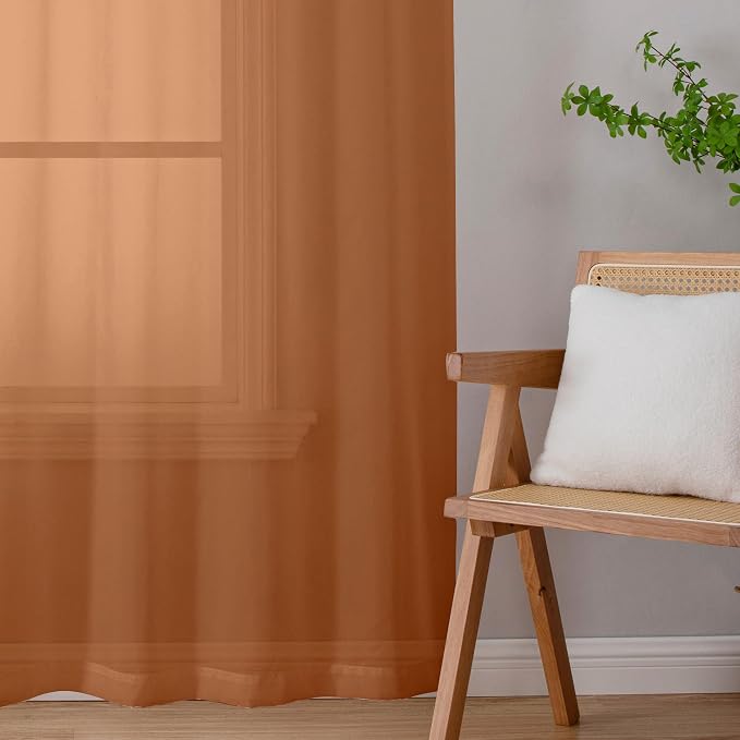 Chyhomenyc Orange Sheer Curtains 96 inches Long 2 Panels, Light Filtering Soft - Image 7