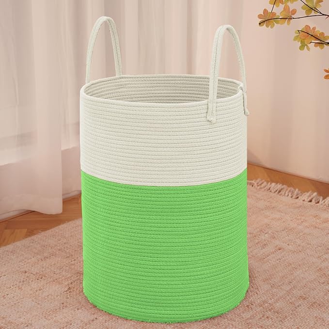 Large Woven Laundry Basket Hamper, 100L Cotton Rope Storage Bin by JMvicyroam