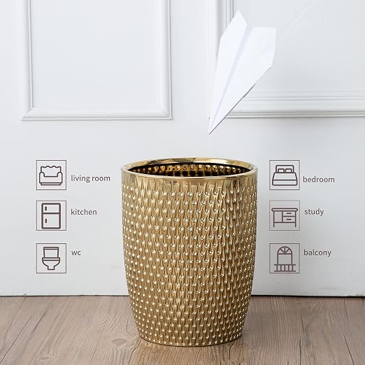 Modern Golden Small Trash Can Wastebasket, Garbage Container Bin - Image 2