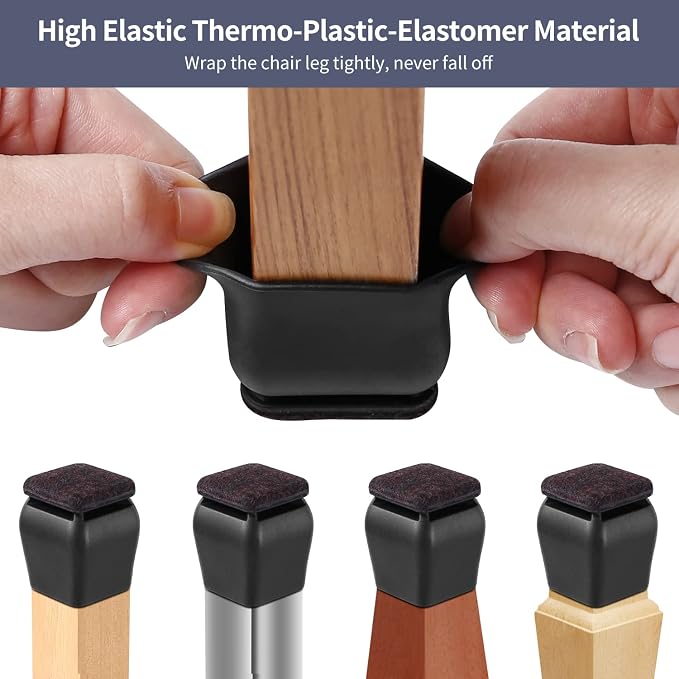 Ezprotekt 24 Pcs Square Silicone Chair Leg Floor Protectors, Felt Furniture - Image 8
