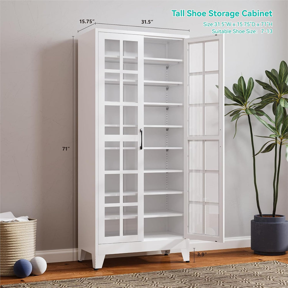 Tall Shoe Cabinet with Doors and Adjustable Shelves