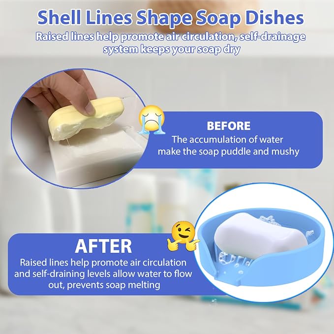 Self Draining Soap Dish, Silicone Suction Cup Soap Holder Tray Savers Container - Image 5