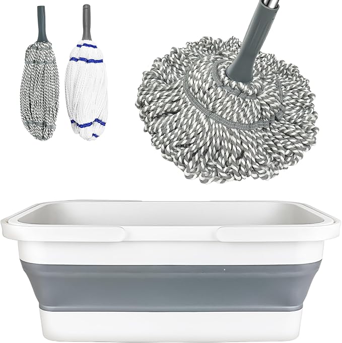 Self Wringing Mop with Bucket- Easy Squeeze Twist Mop with 52.5 Inch Long Handle by KICKLEEN