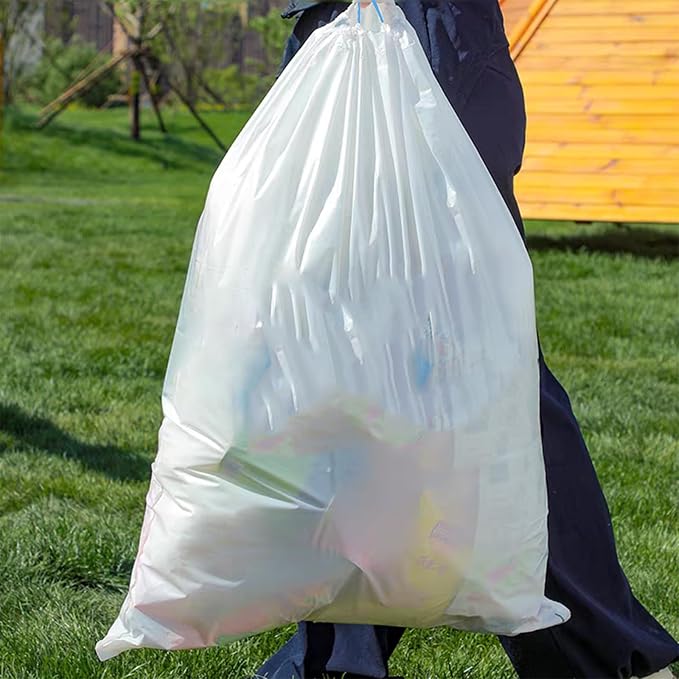 15 Gallon white drawstring trash bags, No tear open large floral scent garbage - Image 2