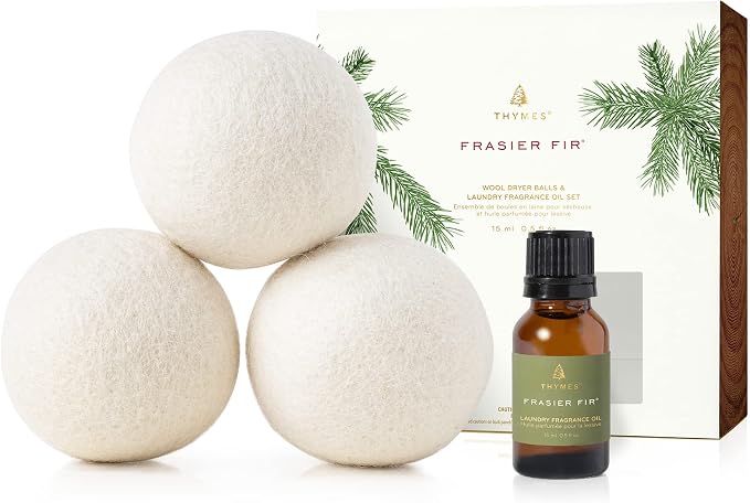 Thymes Wool Dryer Balls Set – Includes 3 Wool Laundry Balls + 1 Scented Laundry by Thymes