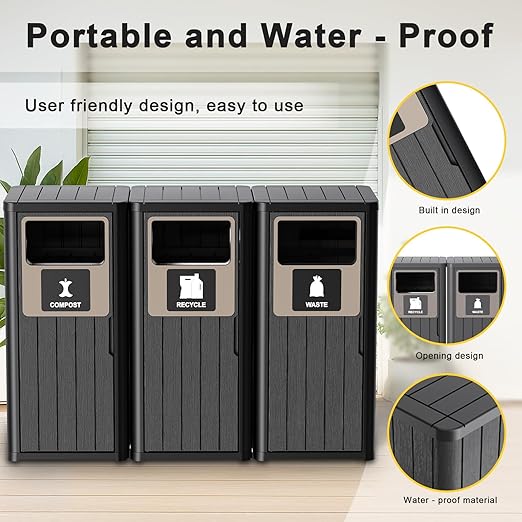 ROJIK 35" Tall Outdoor Trash Can, Weatherproof Resin Garbage Indoor Durable - Image 6