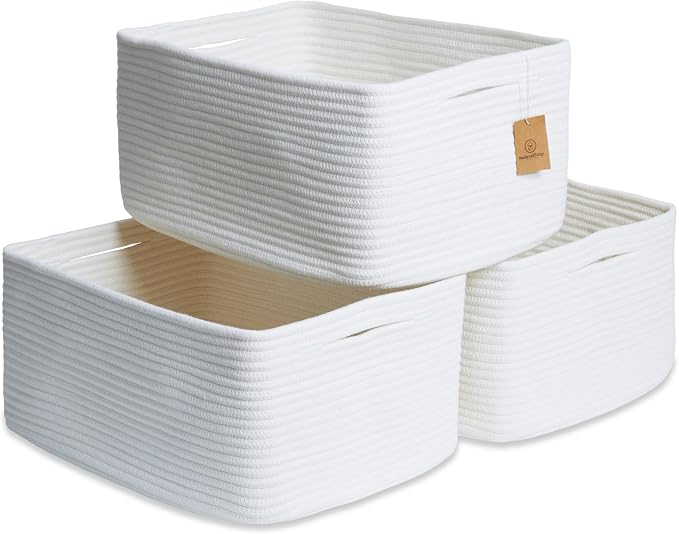 NaturalCozy Storage Baskets 16.8”x13”x7.6” Cotton Rope Woven Baskets by NaturalCozy