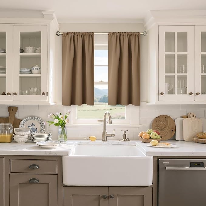 BGment Taupe Blackout Curtains 45 Inches Length - Image 2