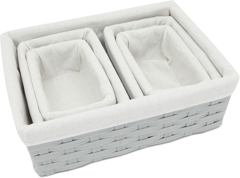 Juvale Wicker Nesting Baskets with Cloth Lining - 5-Pack Gray Rectangular Set...