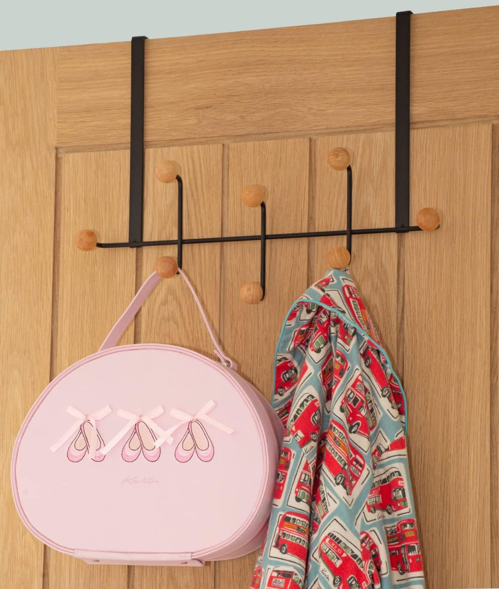 simplywire – Over Door Coat Rack – 8 Wooden Hooks - Black