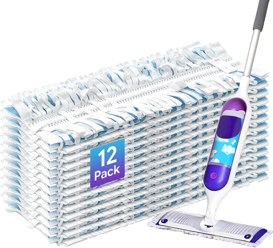 12 Pack Disposable Power Mop Pads Refills Compatible with Swiffer Power Mop, Super Absorbent 12-Layer Thickened Multi-Surface Replacement Mopping Refills Pads for Floor Surface Cleaning (blue, 12 pcs)