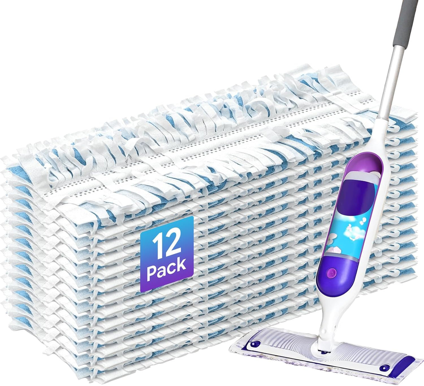 12 Pack Disposable Power Mop Pads Refills Compatible with Swiffer Power Mop, Super Absorbent 12-Layer Thickened Multi-Surface Replacement Mopping Refills Pads for Floor Surface Cleaning (blue, 12 pcs)