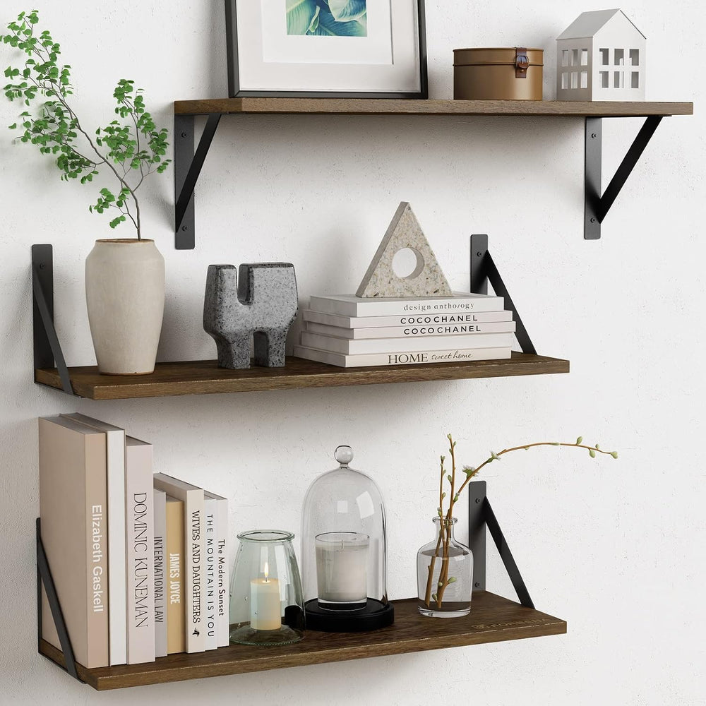 Forbena 24 Inch Long Floating Shelves for Wall Set of 3, Wooden Wall Bookshel...